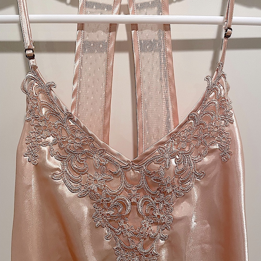M Rose gold trim pale peachpink satin lingerie top